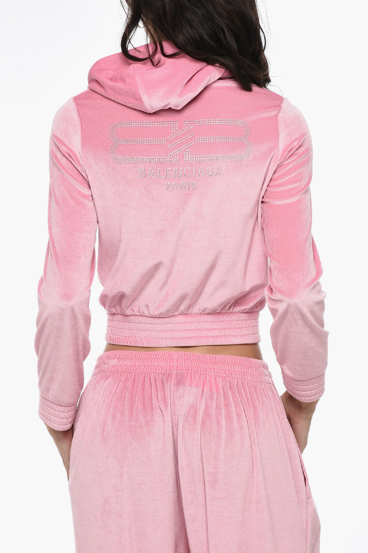 Felpa con cappuccio Balenciaga Chenille con zip e logo in strass
