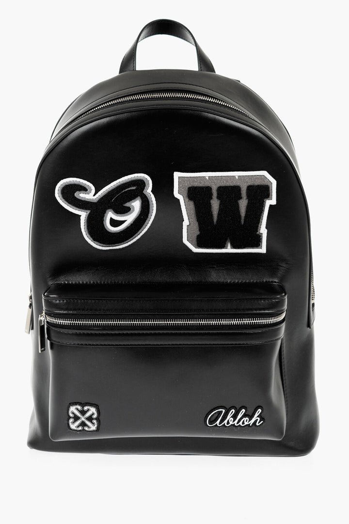 Zaino VARSITY ROUND in pelle bianco sporco con toppe