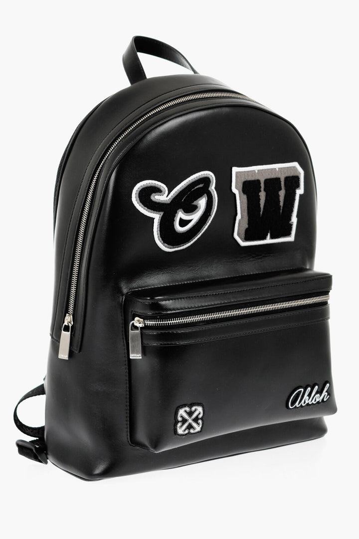 Zaino VARSITY ROUND in pelle bianco sporco con toppe