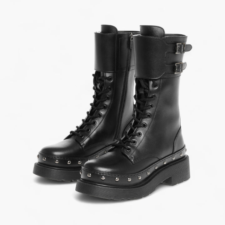 Dior Leather Combat Booties with Studded Detail