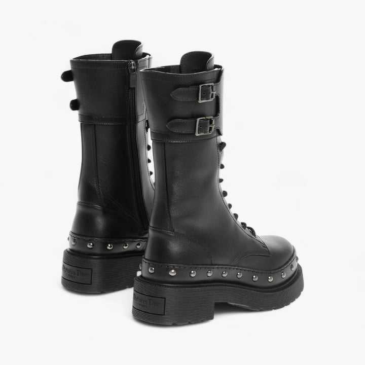 Dior Leather Combat Booties with Studded Detail