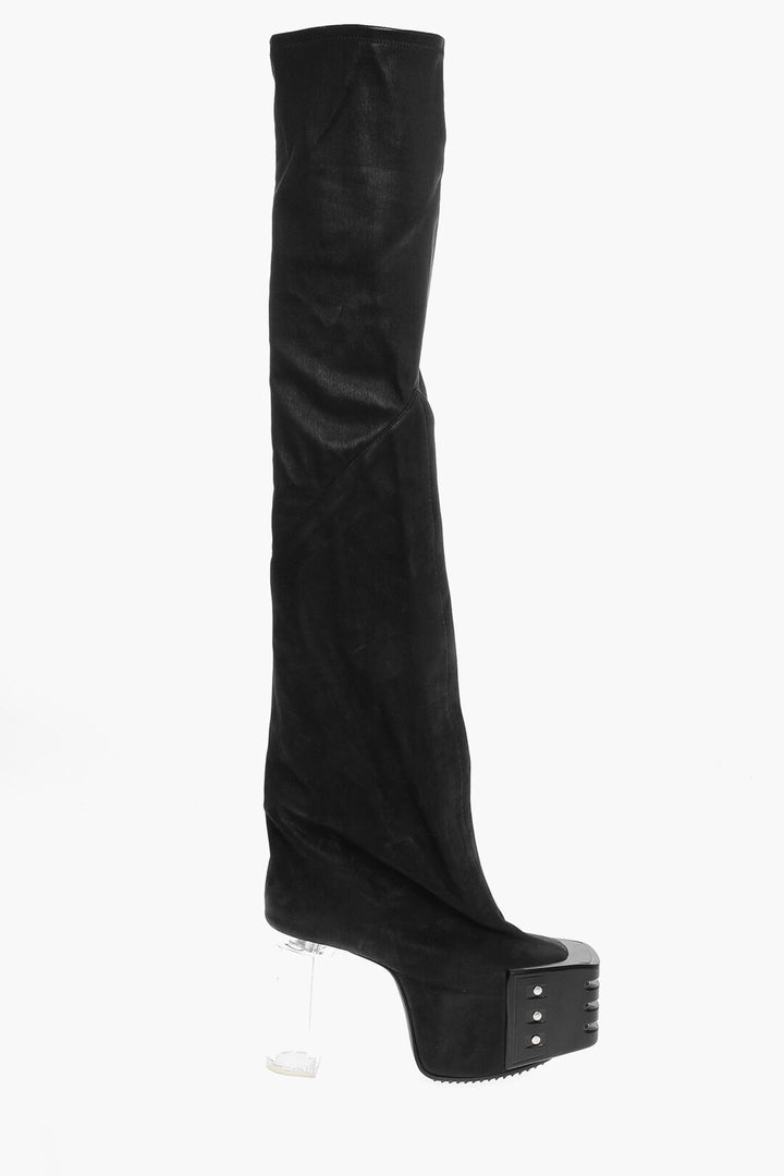Rick Owens Leather Over the Knee Boots with Platform Sole 12cm