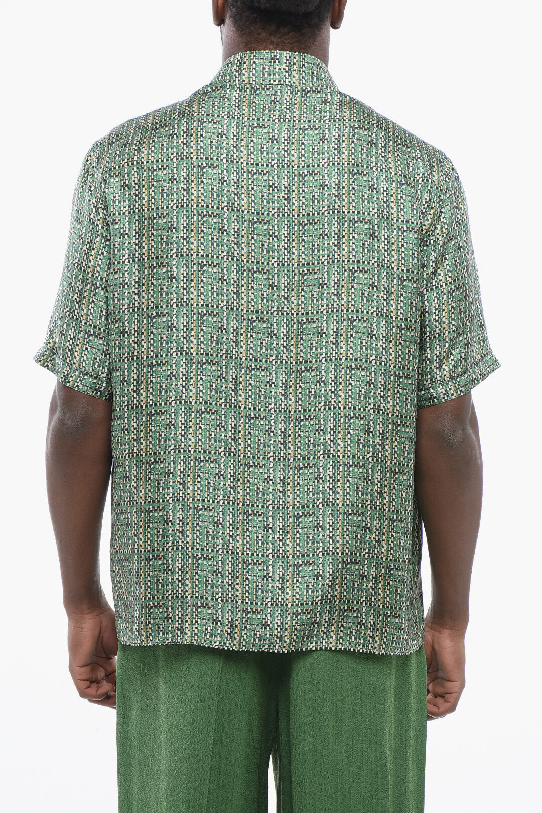 Fendi Short-sleeved Silk Shirt with Tweed Motif
