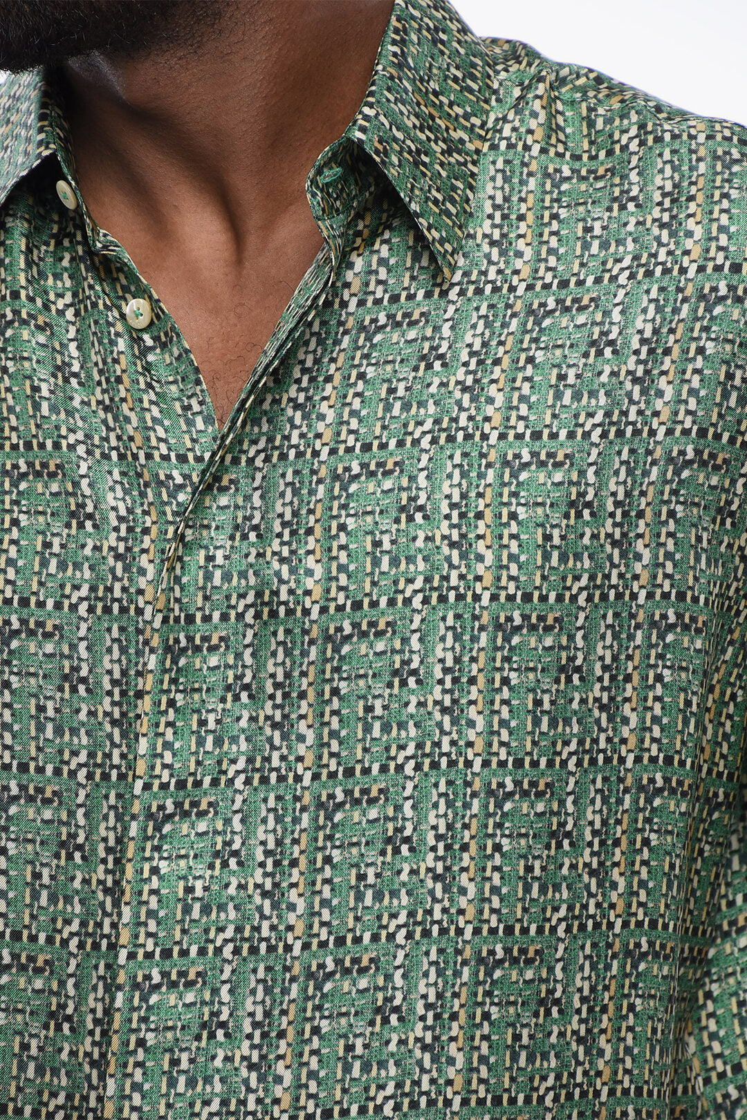 Fendi Short-sleeved Silk Shirt with Tweed Motif