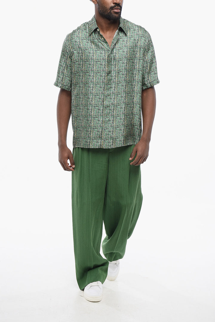 Fendi Short-sleeved Silk Shirt with Tweed Motif