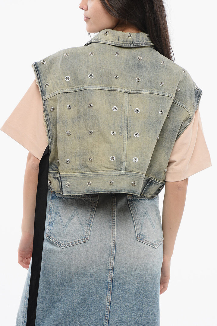 Rick Owens Denim Cropped Jacket with Laces