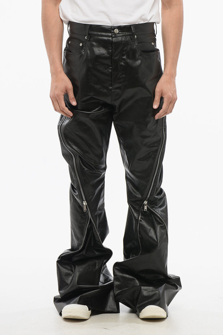 Rick Owens LIDO Coated Cotton Bootcut Pants with Zipped Legs