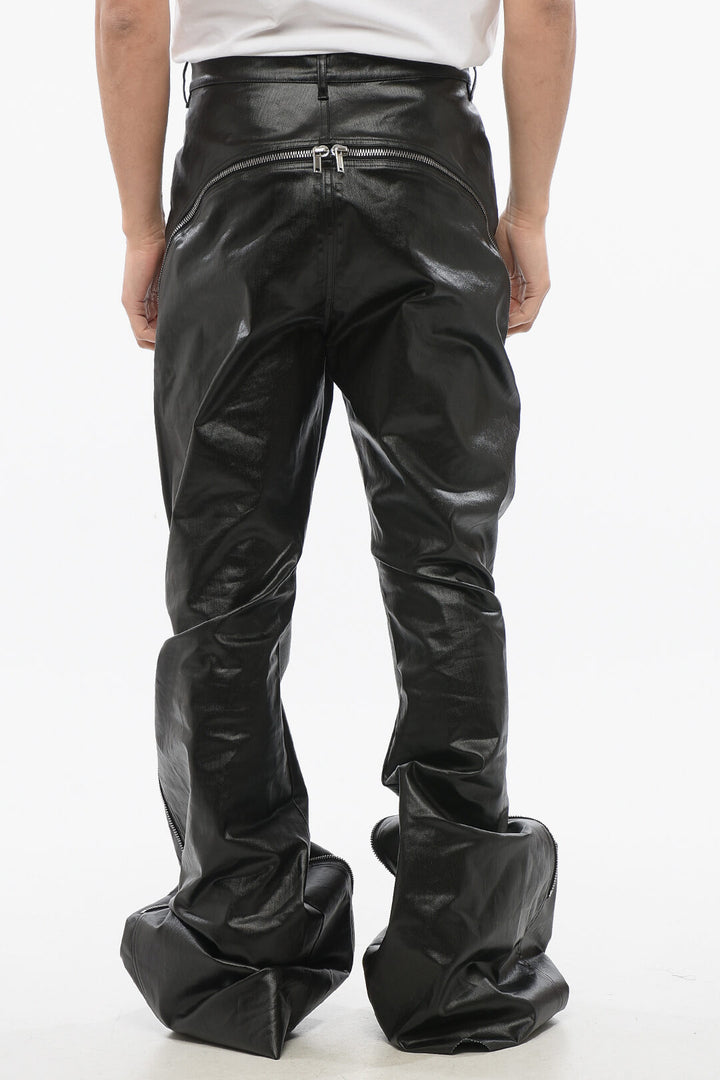 Rick Owens LIDO Coated Cotton Bootcut Pants with Zipped Legs