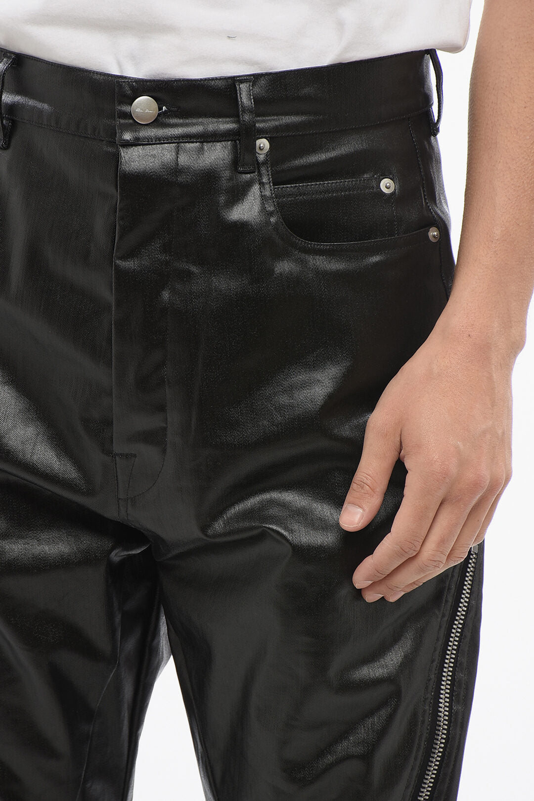 Rick Owens LIDO Coated Cotton Bootcut Pants with Zipped Legs