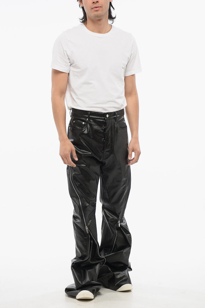 Rick Owens LIDO Coated Cotton Bootcut Pants with Zipped Legs