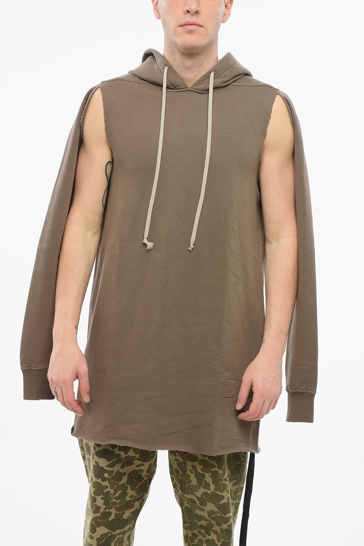 Rick Owens DRKSHDW Cotton Hoodie with Cut-outs and Raw-cut Hem
