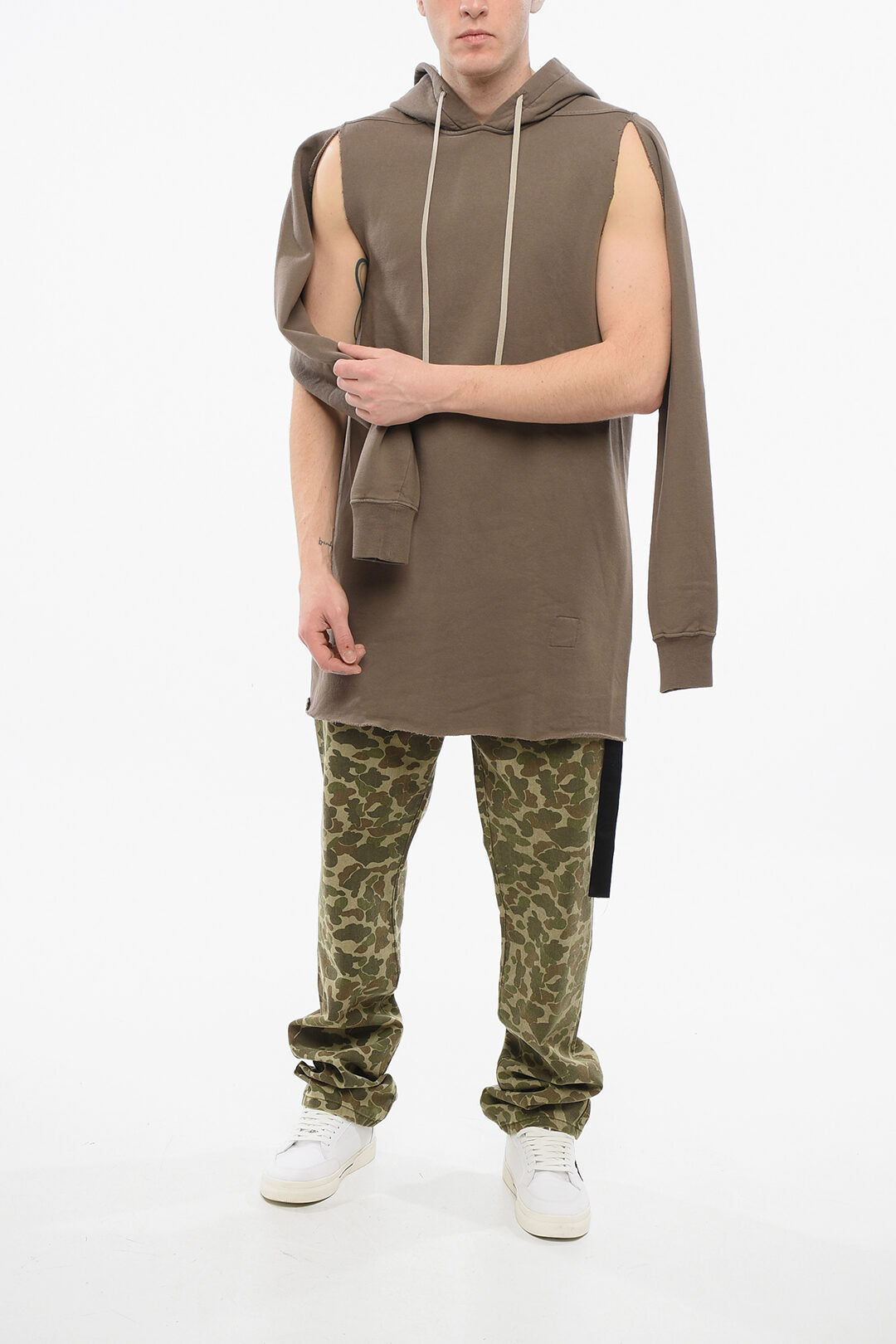 Rick Owens DRKSHDW Cotton Hoodie with Cut-outs and Raw-cut Hem
