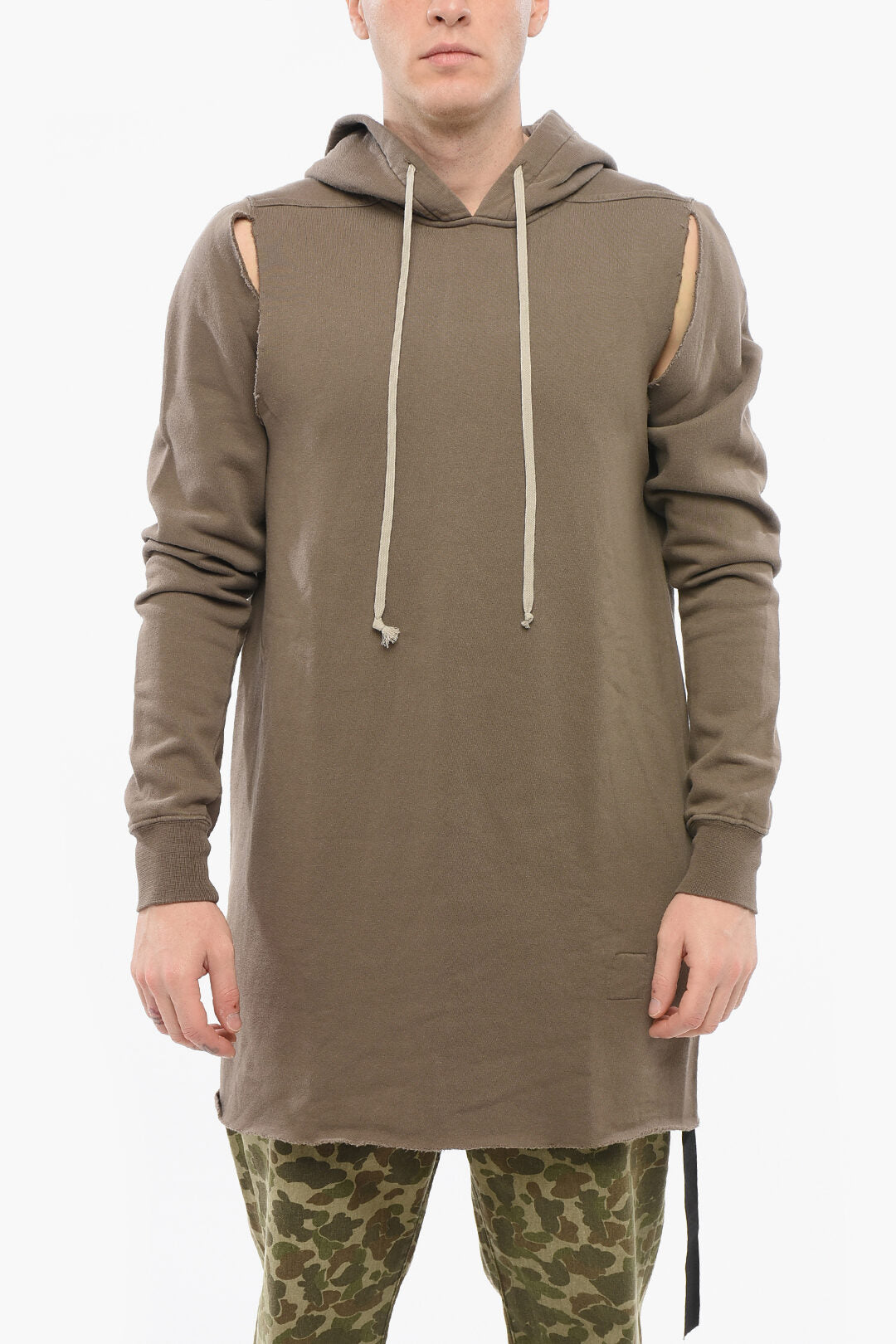 Rick Owens DRKSHDW Cotton Hoodie with Cut-outs and Raw-cut Hem