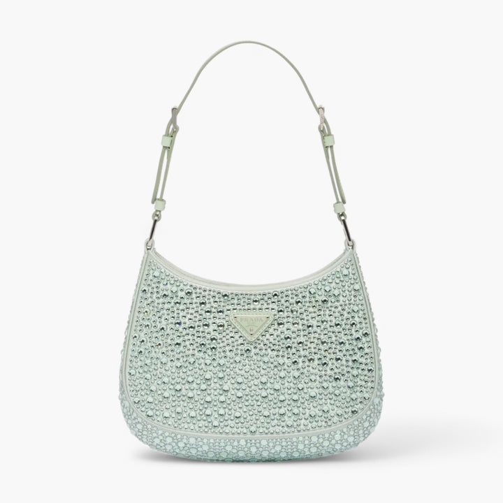 Borsa a tracolla PRADA Cleo Satin Crystal Appliqué Acqua