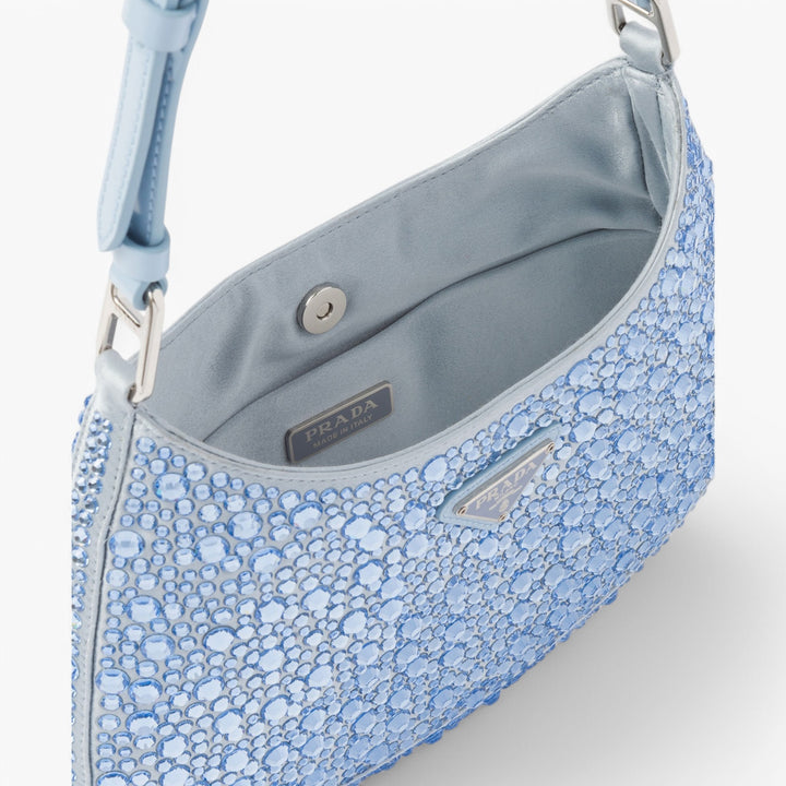 Borsa a tracolla PRADA Cleo Satin con applicazioni di cristalli