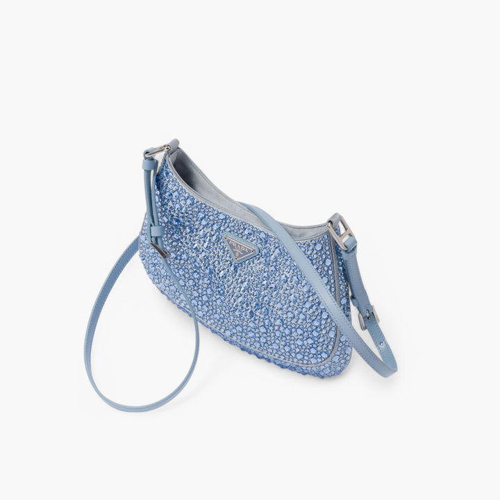 Borsa a tracolla PRADA Cleo Satin con applicazioni di cristalli