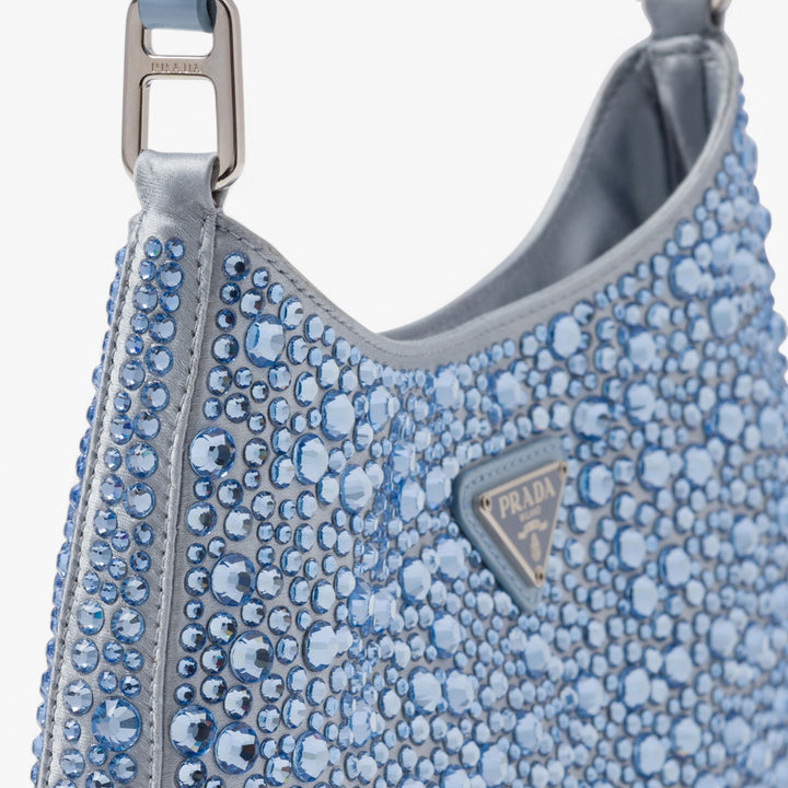 Borsa a tracolla PRADA Cleo Satin con applicazioni di cristalli