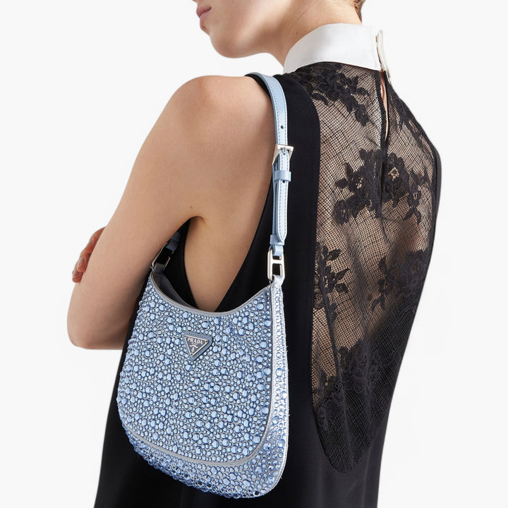 Borsa a tracolla PRADA Cleo Satin con applicazioni di cristalli
