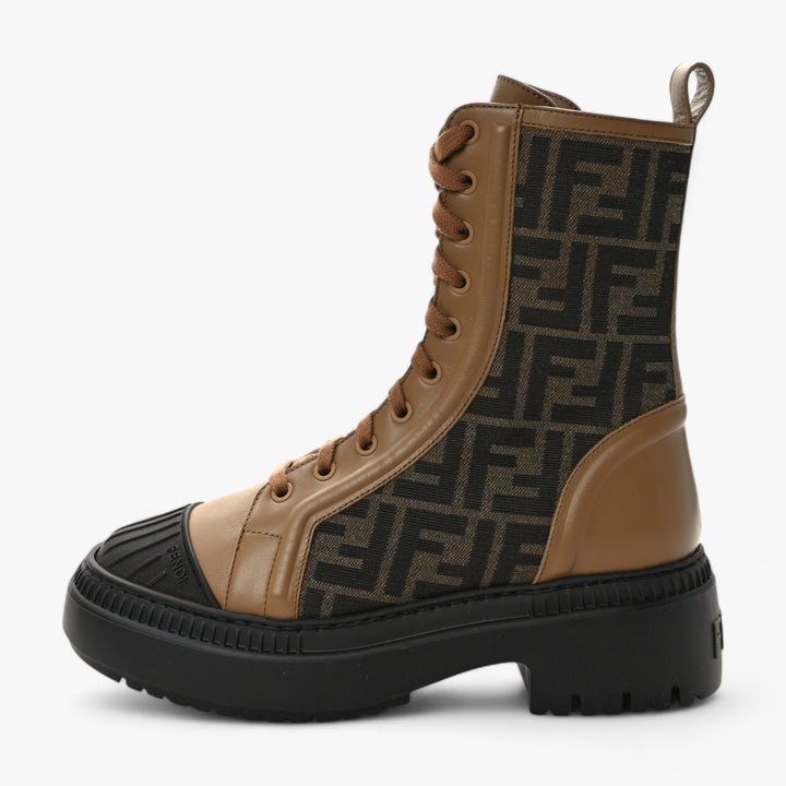 Fendi Fabric Jacquard Vitello FF Domino 50mm Biker Boots