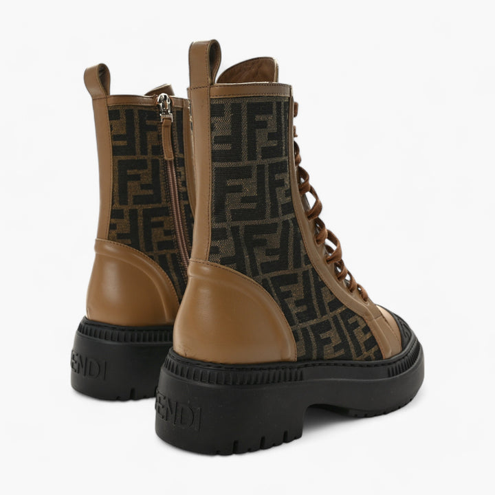 Fendi Fabric Jacquard Vitello FF Domino 50mm Biker Boots
