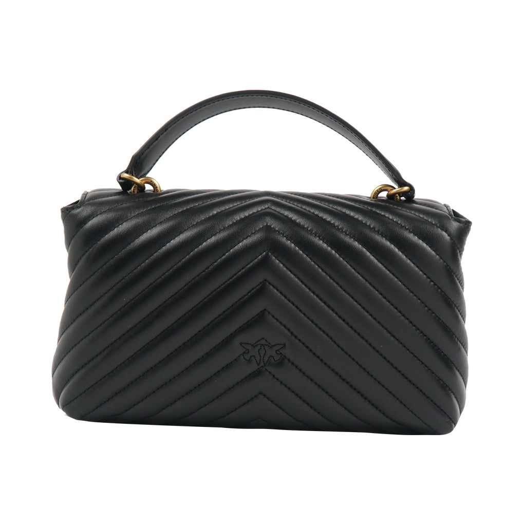 Pinko Luxe Chevron Quilted Bag in Black-Gold with Twin Bird Buckle