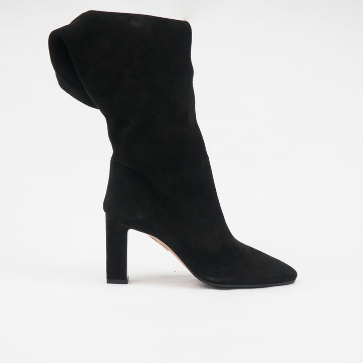 AQUAZZURA Stivali eleganti con tacco a blocco in camoscio nero Made in Italy