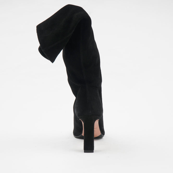 AQUAZZURA Stivali eleganti con tacco a blocco in camoscio nero Made in Italy