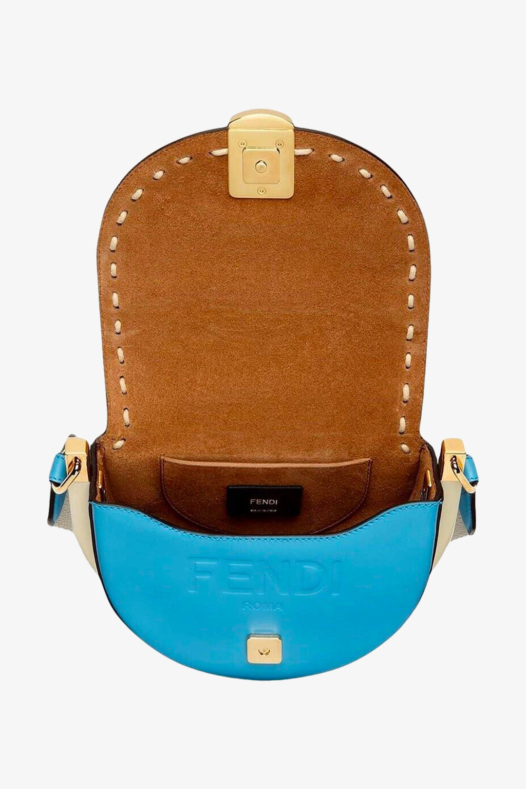 Fendi Moonlight Cyber Blue Leather Satchel Crossbody Bag
