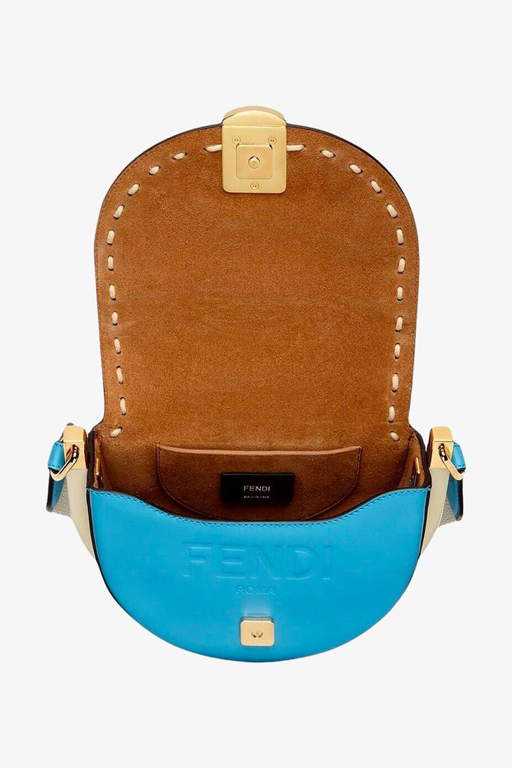 Fendi Moonlight Cyber Blue Leather Satchel Crossbody Bag