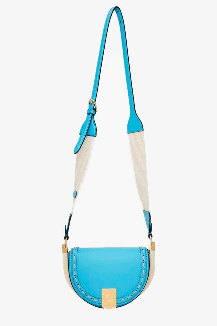 Fendi Moonlight Cyber Blue Leather Satchel Crossbody Bag