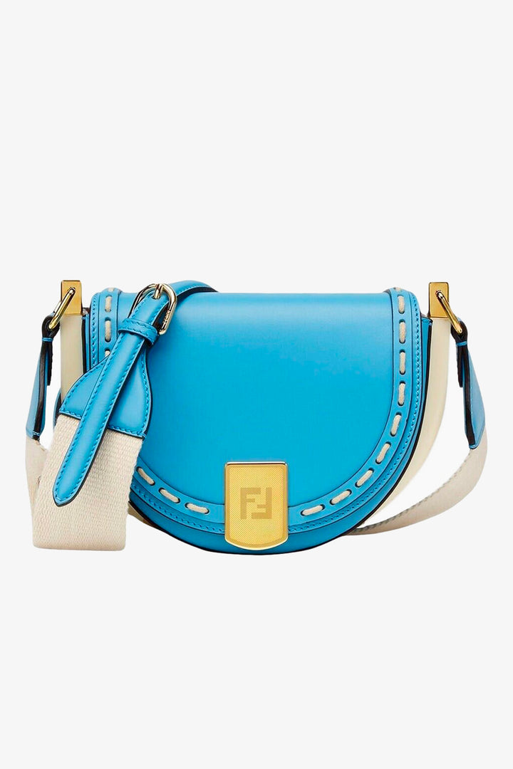 Fendi Moonlight Cyber Blue Leather Satchel Crossbody Bag