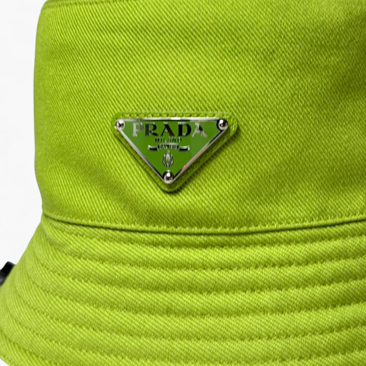 Prada Cotton Bucket Hat with Triangle Logo Green