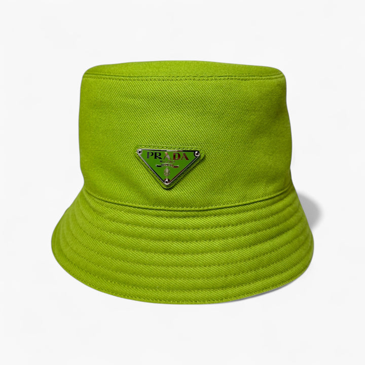 Prada Cotton Bucket Hat with Triangle Logo Green
