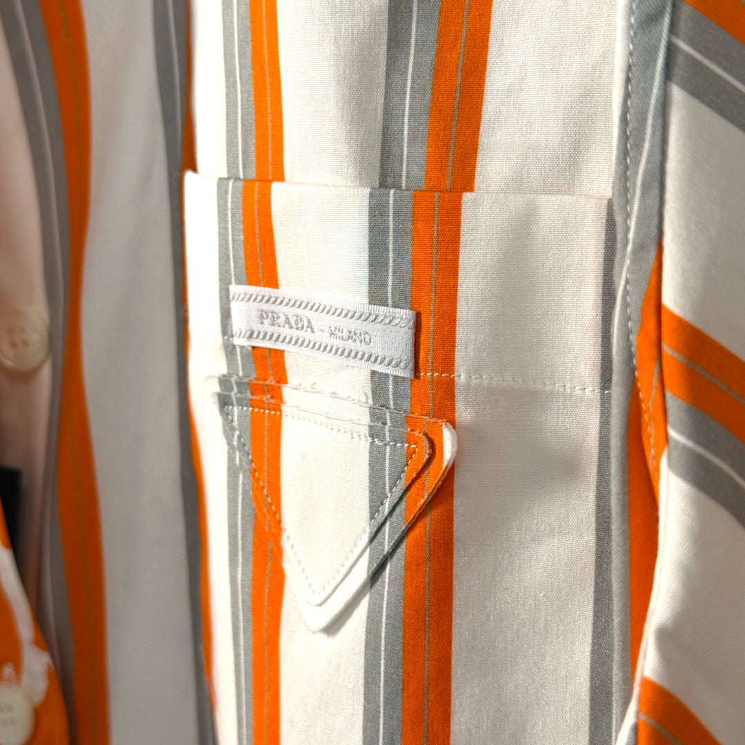 Prada Shirt Orange And White With Flowers Double Match Graphic Print
