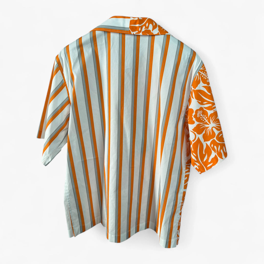 Prada Shirt Orange And White With Flowers Double Match Graphic Print