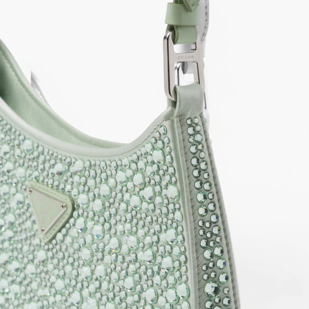 Borsa a tracolla PRADA Cleo Satin Crystal Appliqué Acqua