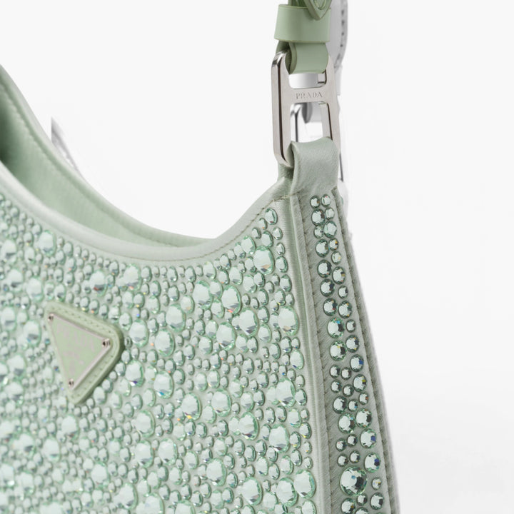 Borsa a tracolla PRADA Cleo Satin Crystal Appliqué Acqua