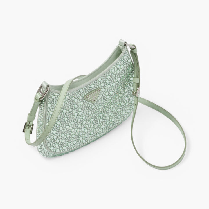 Borsa a tracolla PRADA Cleo Satin Crystal Appliqué Acqua