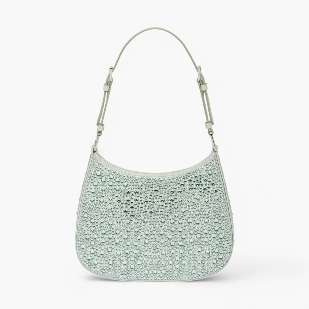Borsa a tracolla PRADA Cleo Satin Crystal Appliqué Acqua