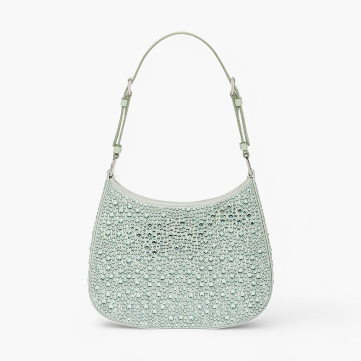 Borsa a tracolla PRADA Cleo Satin Crystal Appliqué Acqua