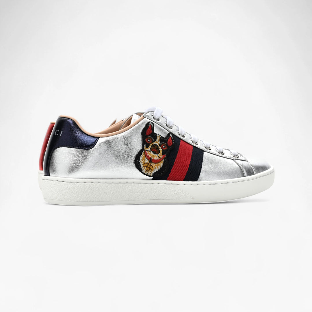 Gucci Metallic Nappa Silk Ayers Web Embroidered Women's Ace Sneakers