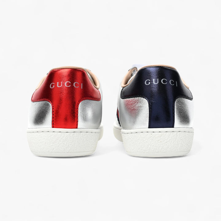 Gucci Metallic Nappa Silk Ayers Web Embroidered Women's Ace Sneakers