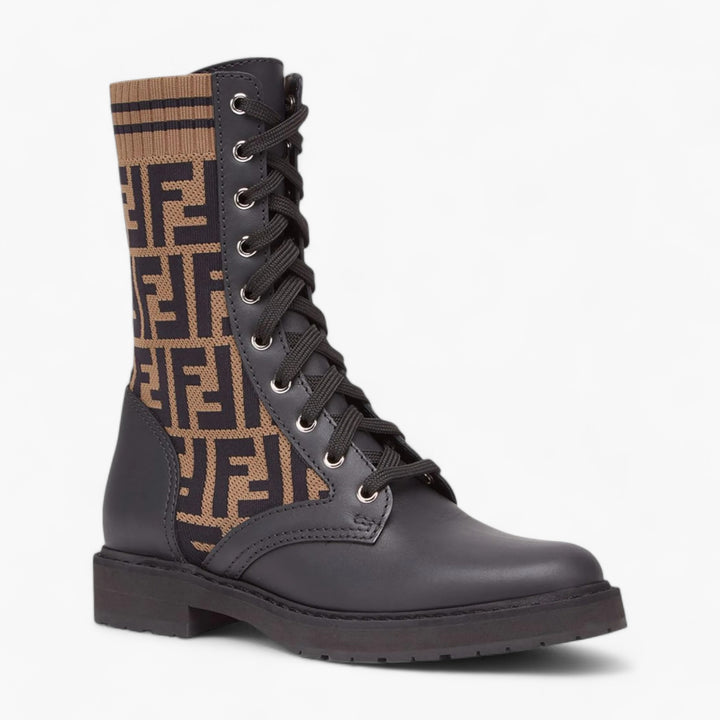 Fendi Rockoko FF Combat Boots Brown
