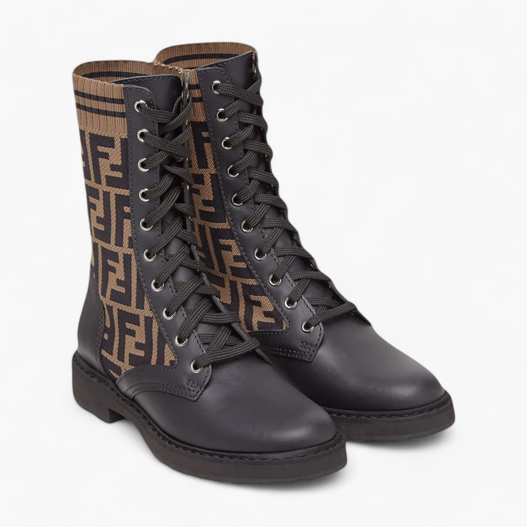Fendi Rockoko FF Combat Boots Brown