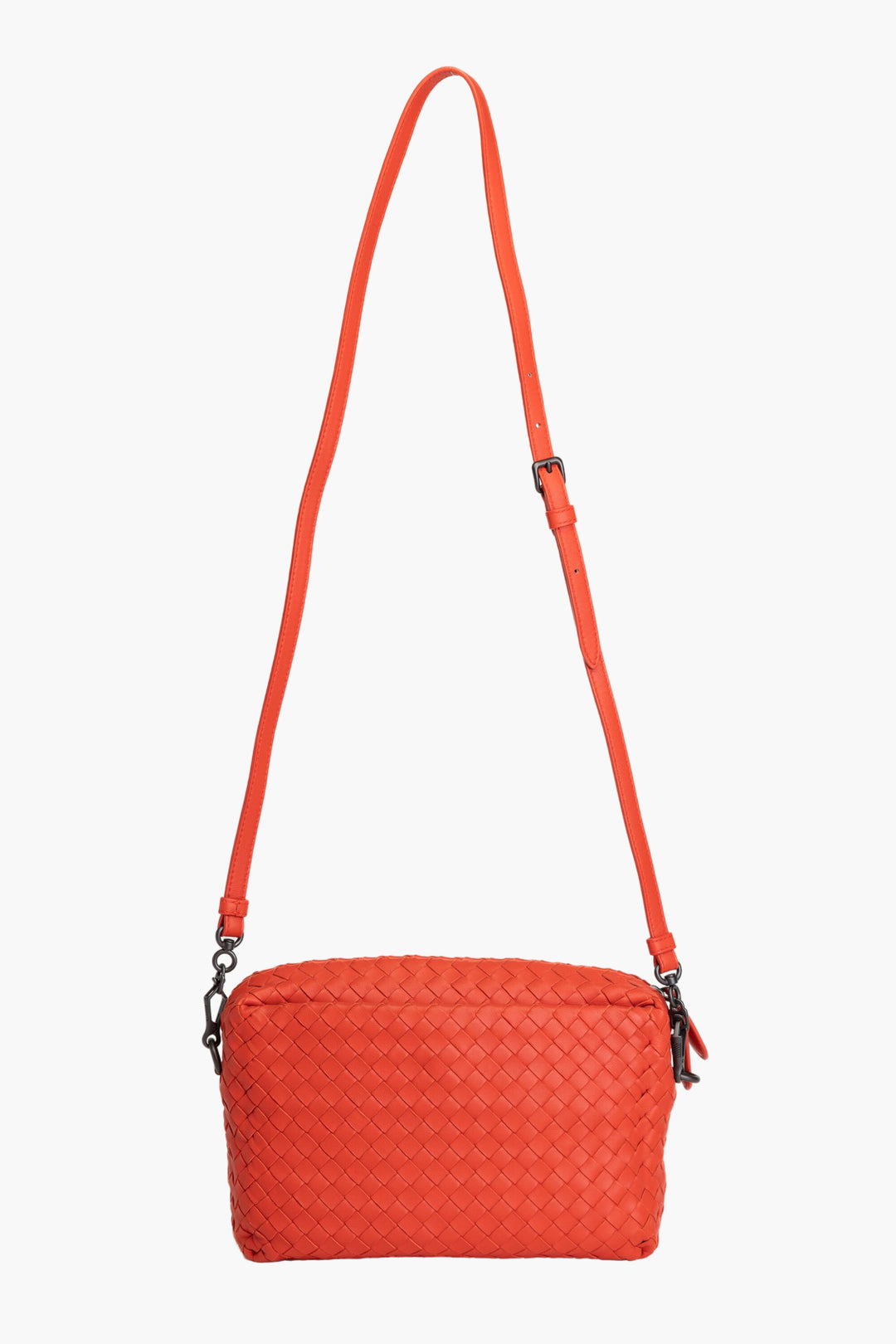 Borsa Bottega Veneta in pelle intrecciata arancione con tracolla regolabile