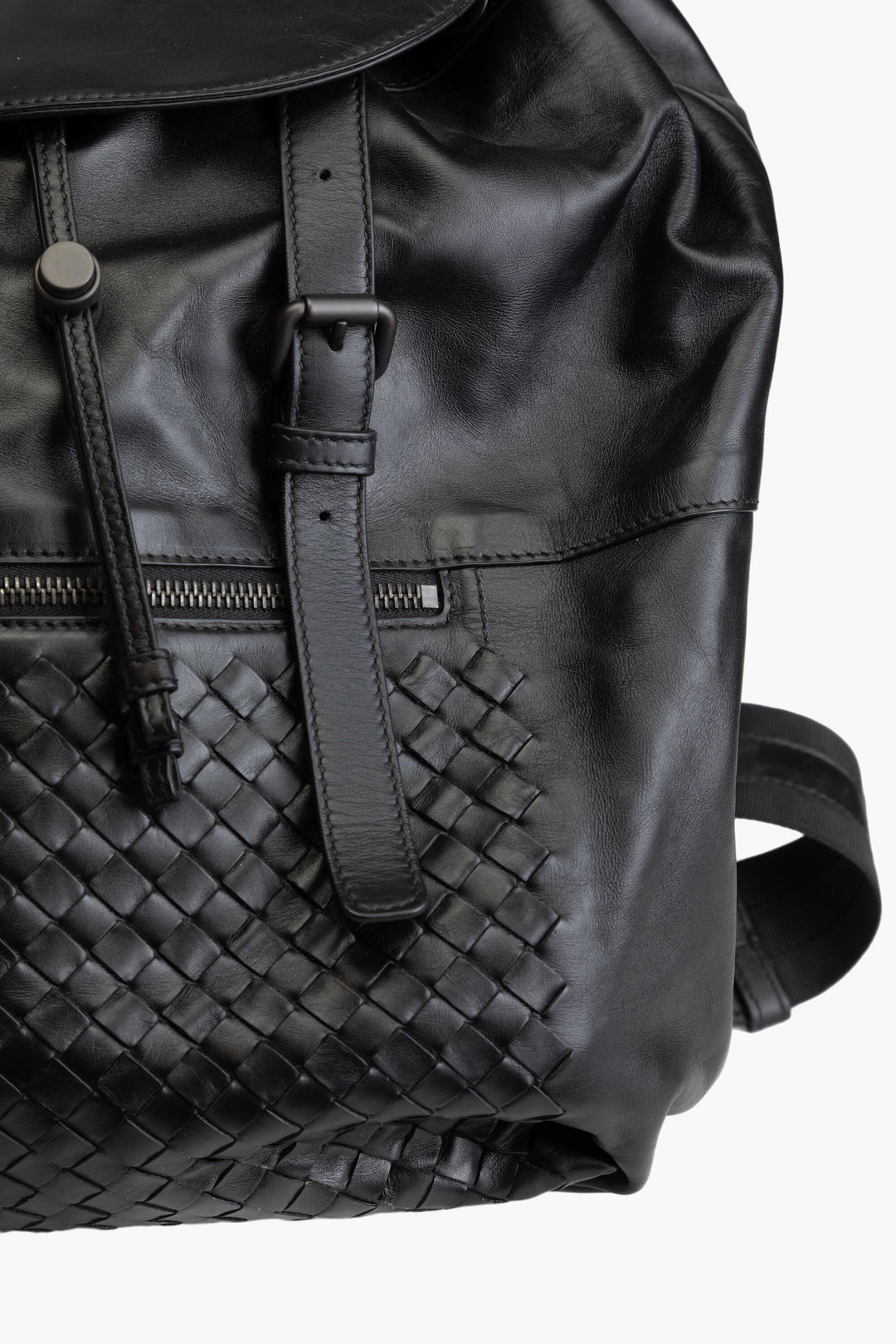 Bottega Veneta Black Leather Bag with Intrecciato Weave