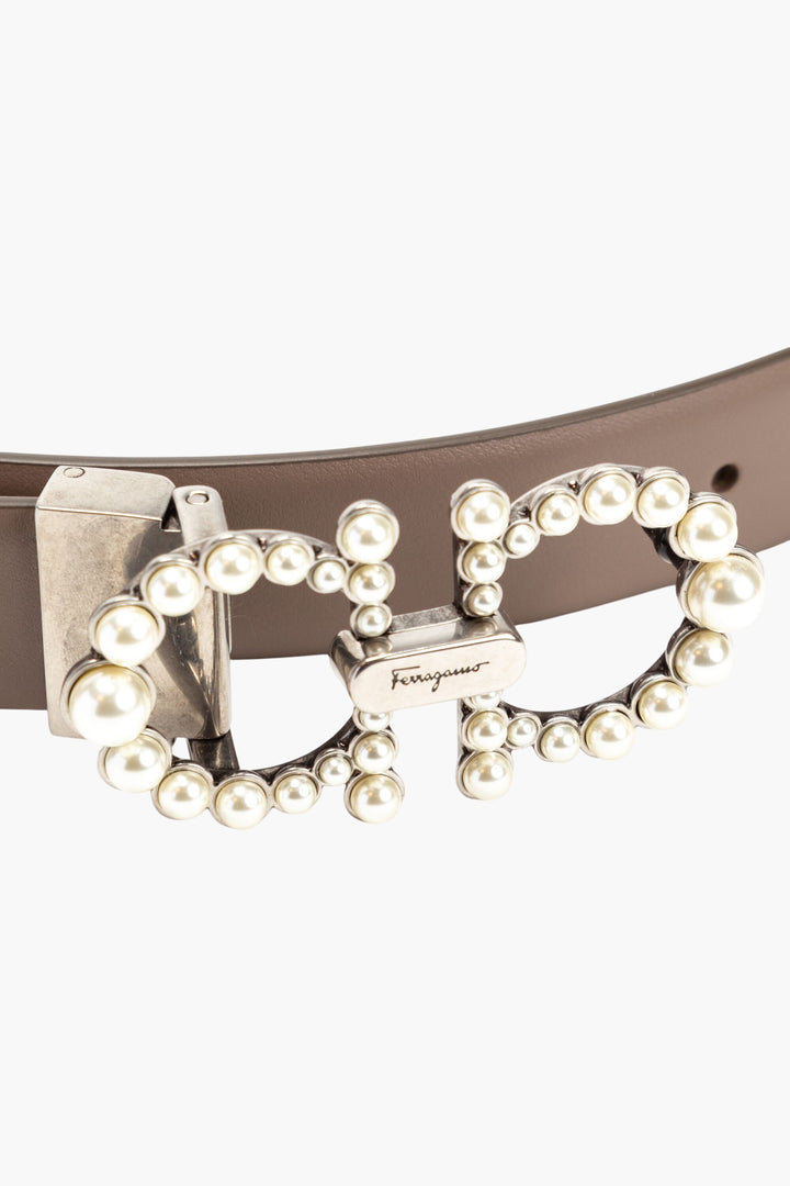 Salvatore Ferragamo Elegant Grey Leather Belt with Signature Buckle - Made in Italy