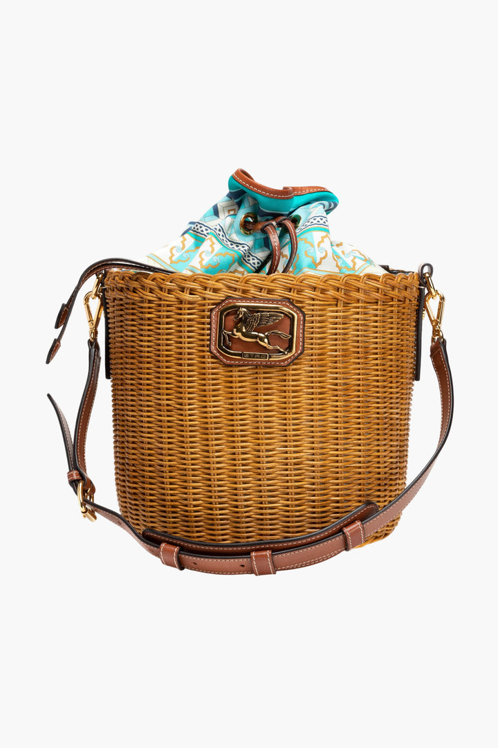Borsa a secchiello multicolore Etro in vimini e pelle