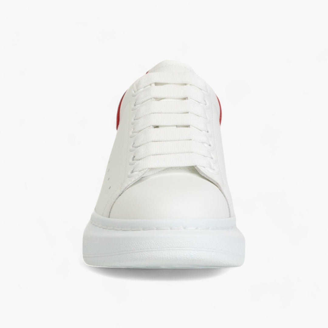 Sneakers Alexander McQueen in pelle bianco-rossa con tacco in pelle scamosciata