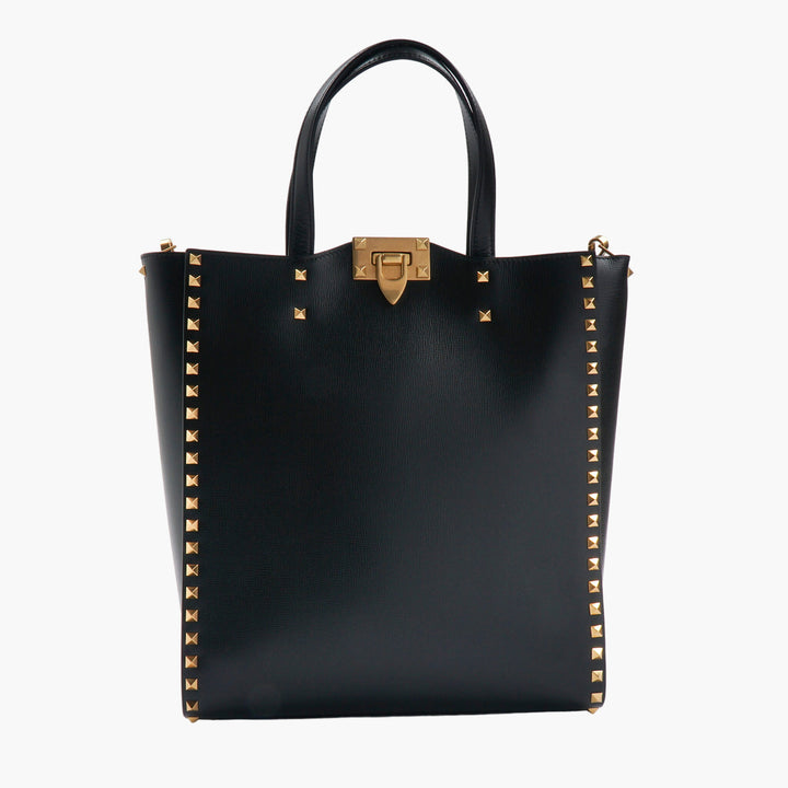 Valentino Bags Black-Gold Studded Leather Bag - Made in Italy